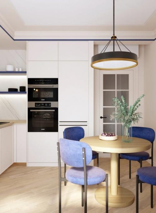 Однокомнатная квартира с изолированной кухней и гардеробной в спальне.