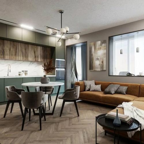 Красивая и уютная кухня - гостиная. 01