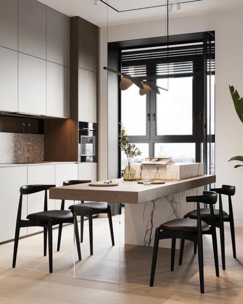 Кухня в квартире площадью 86, 1 м в отельном стиле - таким было пожелание заказчиков.