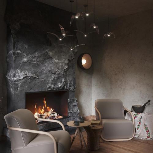 Необычный интерьер каминной комнаты в загородном доме. 02