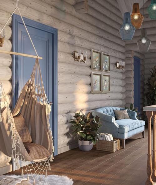 Невероятная красота. Уютный холл в зоне второго этажа загородного дома, откуда можно любоваться красивым видом.