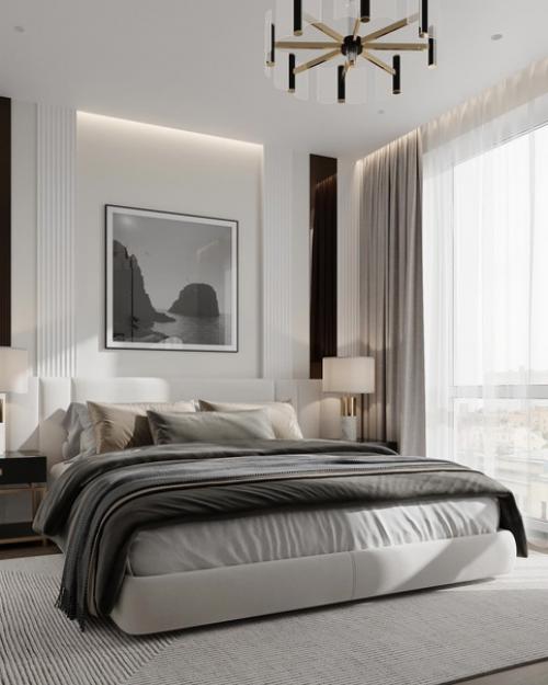 Шикарная спальня. Чистый интерьер, без обилия пестрого текстиля и обоев. 01
