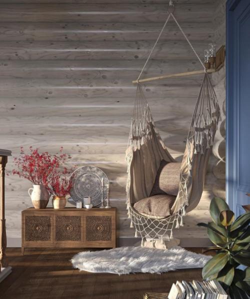 Невероятная красота. Уютный холл в зоне второго этажа загородного дома, откуда можно любоваться красивым видом. 01