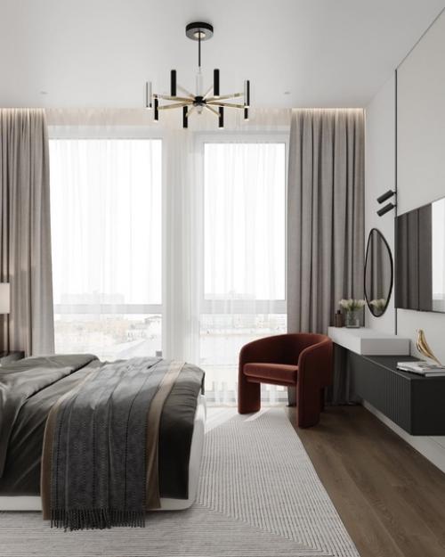 Шикарная спальня. Чистый интерьер, без обилия пестрого текстиля и обоев. 03