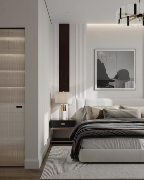 Шикарная спальня. Чистый интерьер, без обилия пестрого текстиля и обоев. 02