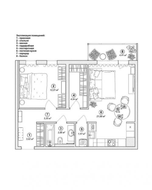 Квартира, общей площадью - 56 кв. 08