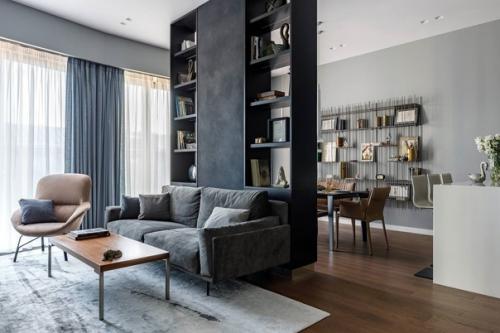 Интерьер 3-х комнатной квартиры в серых тонах с крутыми дизайнерскими решениями. 05