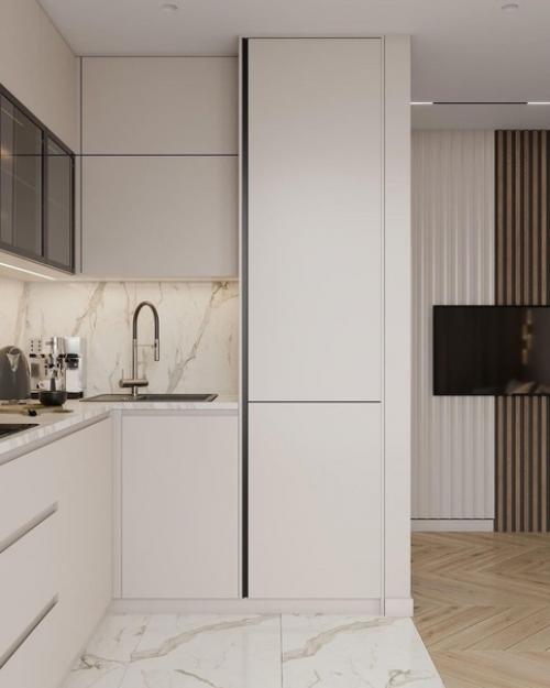 Кухня в нейтральной гамме, площадью - площадью 17 м 2. 02