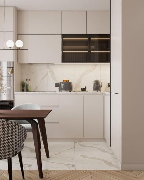 Кухня в нейтральной гамме, площадью - площадью 17 м 2.