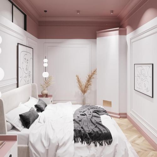 Нежная спальня.  Интересное оформление не обычной планировки. 03