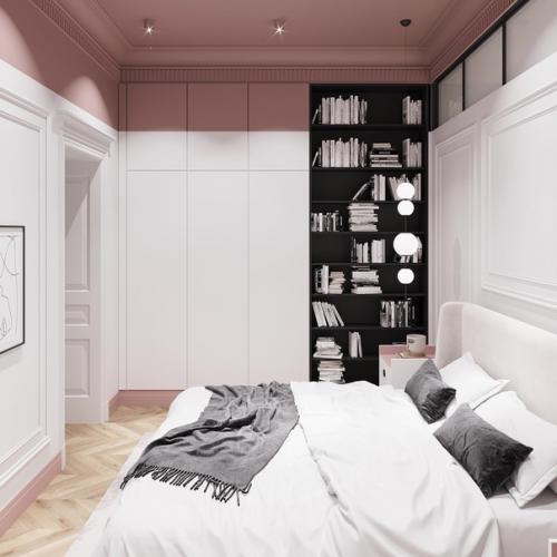 Нежная спальня.  Интересное оформление не обычной планировки. 01