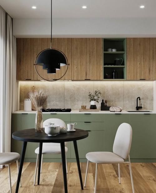 Интерьер однокомнатной квартиры в зеленых и бежевых тонах, площадью 46, 5 кв. 04