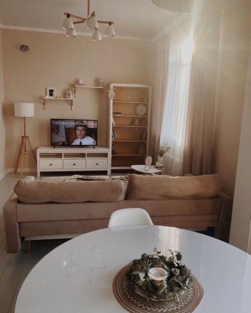 Кухня - гостиная в спокойных, природных оттенках. 03