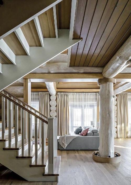 Нежный интерьер деревянного дома. 01