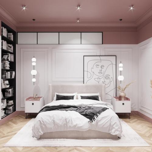 Нежная спальня.  Интересное оформление не обычной планировки. 04