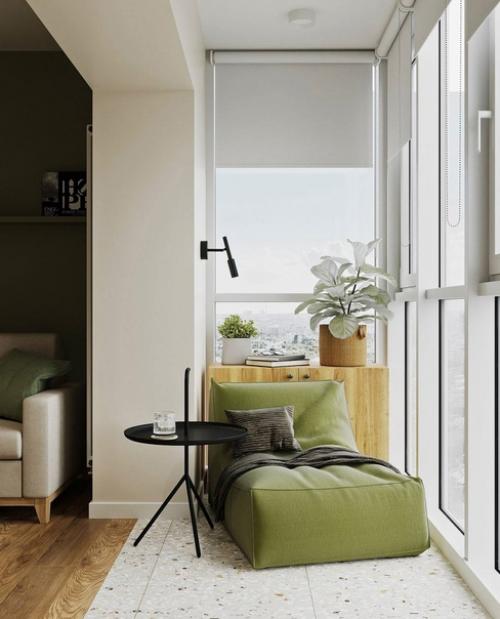 Интерьер однокомнатной квартиры в зеленых и бежевых тонах, площадью 46, 5 кв. 05