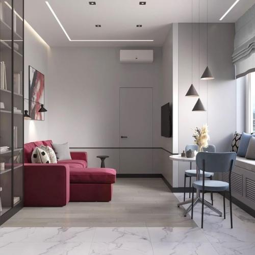 Современный лаконичный интерьер квартиры с яркими акцентами. 07