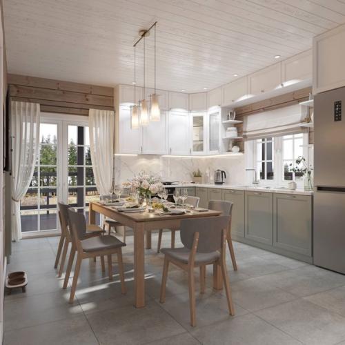 Кухня гостиная загородного дома. 02