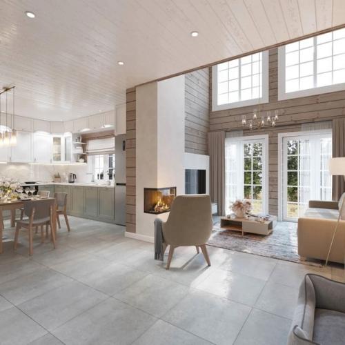 Кухня гостиная загородного дома. 01