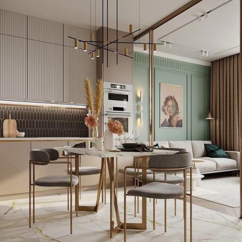 Нежный и невероятно красивый дизайн кухни - гостиной площадью 21, 5 кв. 02