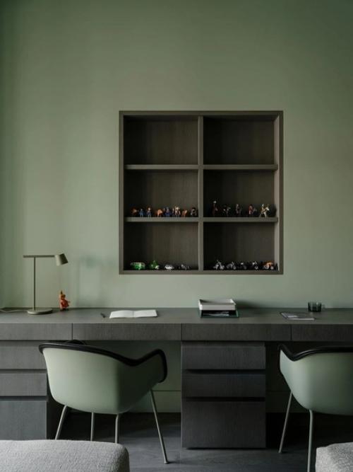 Уютный интерьер, окутывающий своих владельцев мягкими серо-зелеными тонами. 06