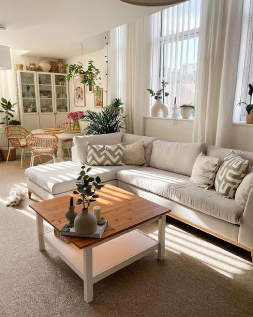 Атмосферная кухня - гостиная в экостиле. 05