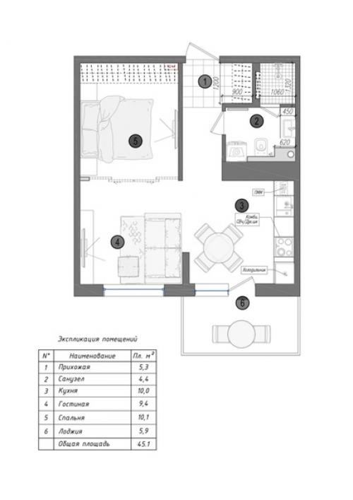 Наглядный пример, что и из типовой однушки можно сделать комфортную студию. 09