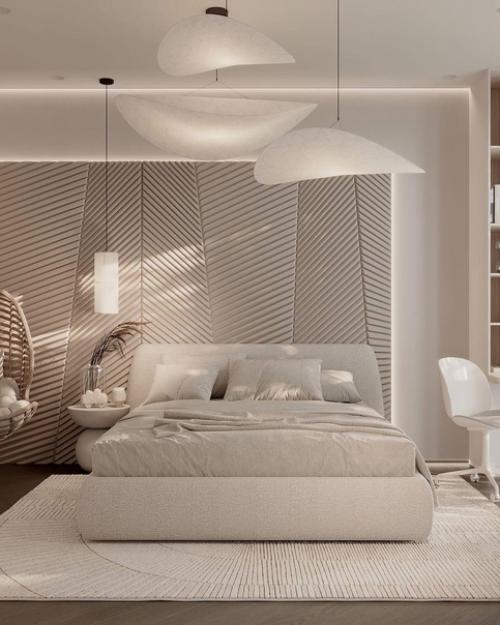 Нежный дизайн спальной комнаты, площадью 17 кв.