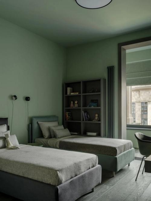 Уютный интерьер, окутывающий своих владельцев мягкими серо-зелеными тонами. 05