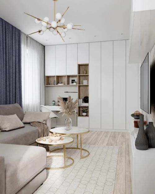 Замечательная гостиная с рабочей зоной.