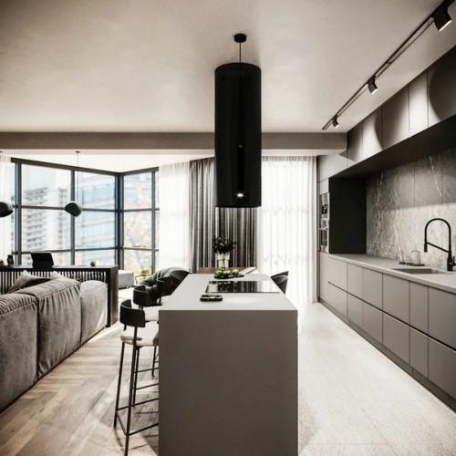 Дизайн кухни - гостиной, площадью - 30 кв. 01