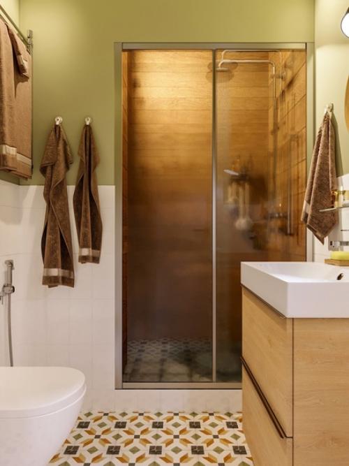 Трехкомнатная квартира с окном в ванной и кухонным островом. 06