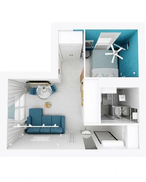 Квартира - студия, общей площадью 22, 58 кв. 07