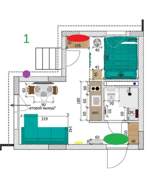 Квартира - студия, общей площадью 22, 58 кв. 09
