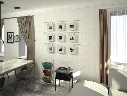 Гостиная, совмещённая с кухней для взрослой семейной пары в стиле американская неоклассика. 01