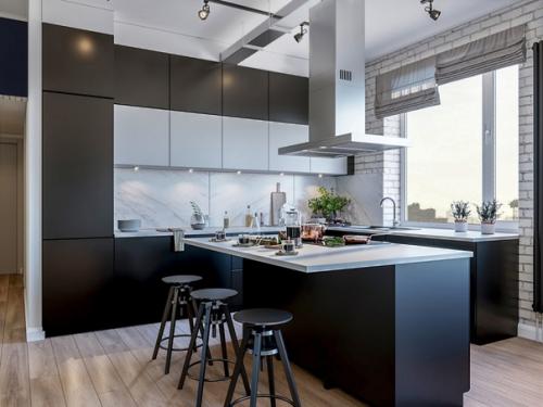 Трехкомнатная квартира с окном в ванной и кухонным островом. 02