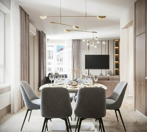 Светлая кухня - гостиная - пример продуманного и рационального дизайна, где каждый квадратный метр работает на комфорт и эстетику. 08