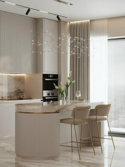 Эта кухня - гостиная оформлена в современном стиле, где каждая деталь продумана для комфорта и гармонии. 09