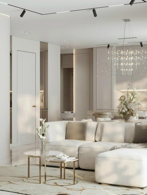 Эта кухня - гостиная оформлена в современном стиле, где каждая деталь продумана для комфорта и гармонии. 02