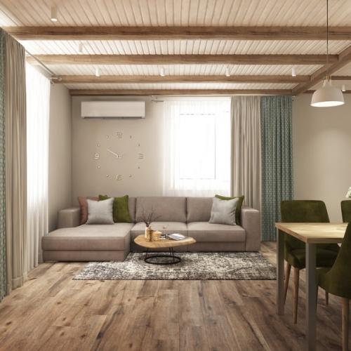 Визуализация кухни - гостиной в проекте загородного дома. 04