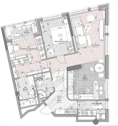 Современная квартира с необычной планировкой в Москве. 08
