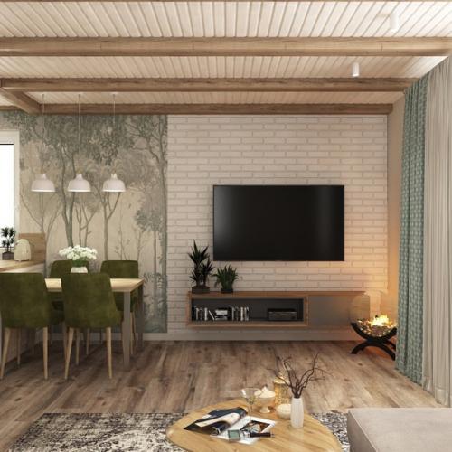 Визуализация кухни - гостиной в проекте загородного дома. 01