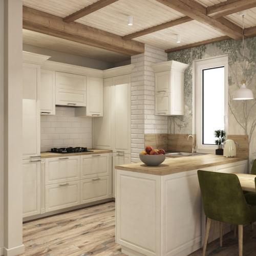 Визуализация кухни - гостиной в проекте загородного дома. 02