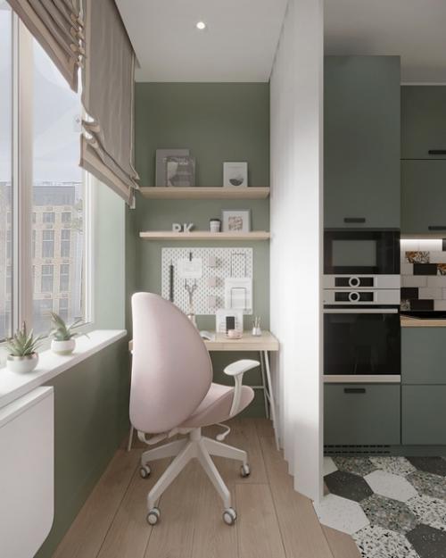 Кухня - гостиная в однокомнатной квартире площадью 45 кв. 04