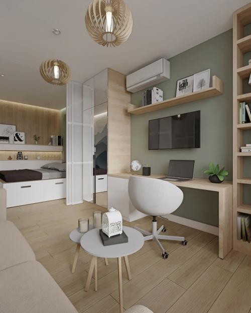 Кухня - гостиная в однокомнатной квартире площадью 45 кв. 06