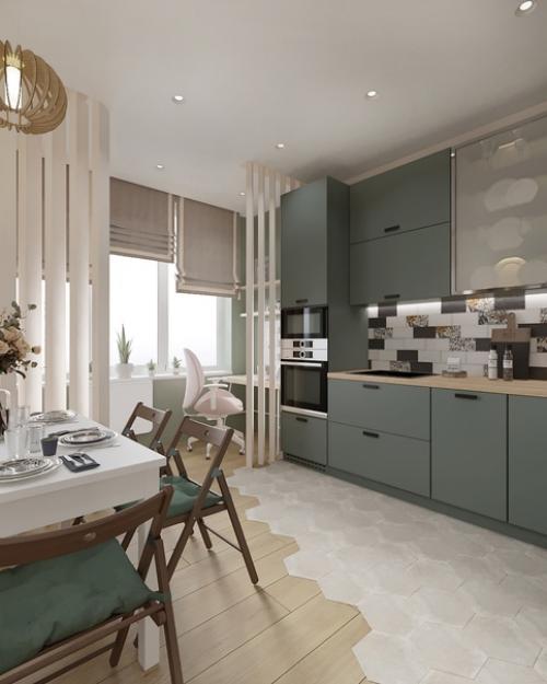 Кухня - гостиная в однокомнатной квартире площадью 45 кв. 03