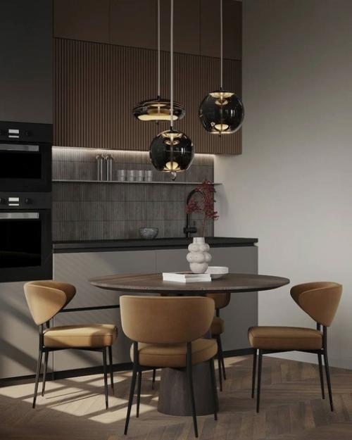 Минималистичный интерьер, выполненный в серых и бежевых оттенках с зелеными акцентами. 02