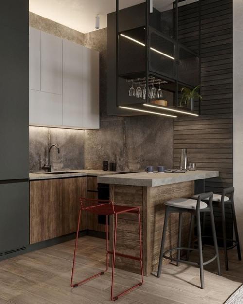 Квартира холостяка. 
Текстуры фактуры дружат и идеально сочетаются.