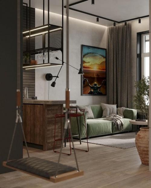 Квартира холостяка.  Текстуры фактуры дружат и идеально сочетаются. 03