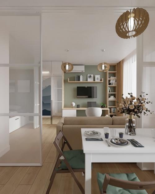 Кухня - гостиная в однокомнатной квартире площадью 45 кв. 01